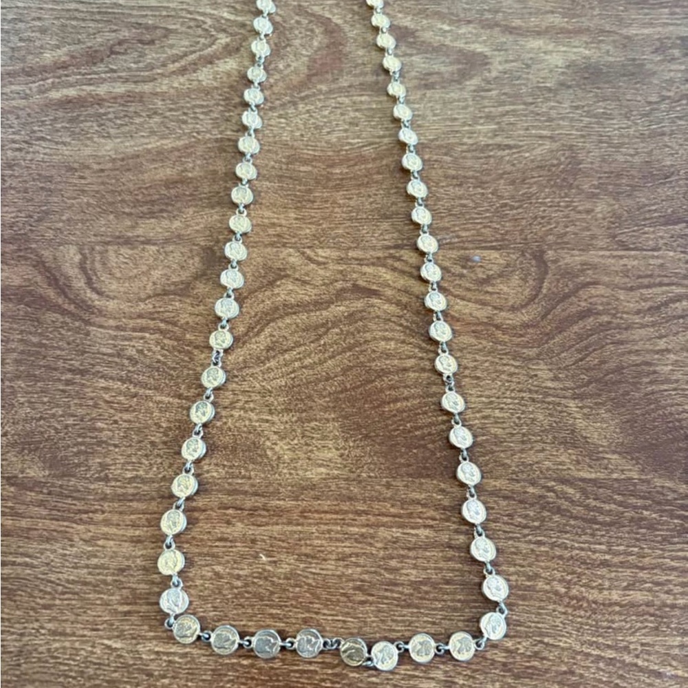 Vintage Womens Coin Chain Necklace Gold Tone 26"